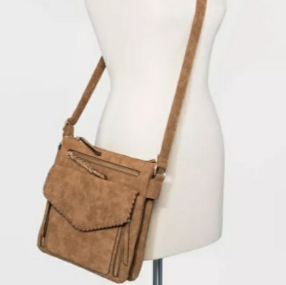 VR NYC Zip Closure Whipstitch Trim Flap Crossbody - Picture 1 of 7